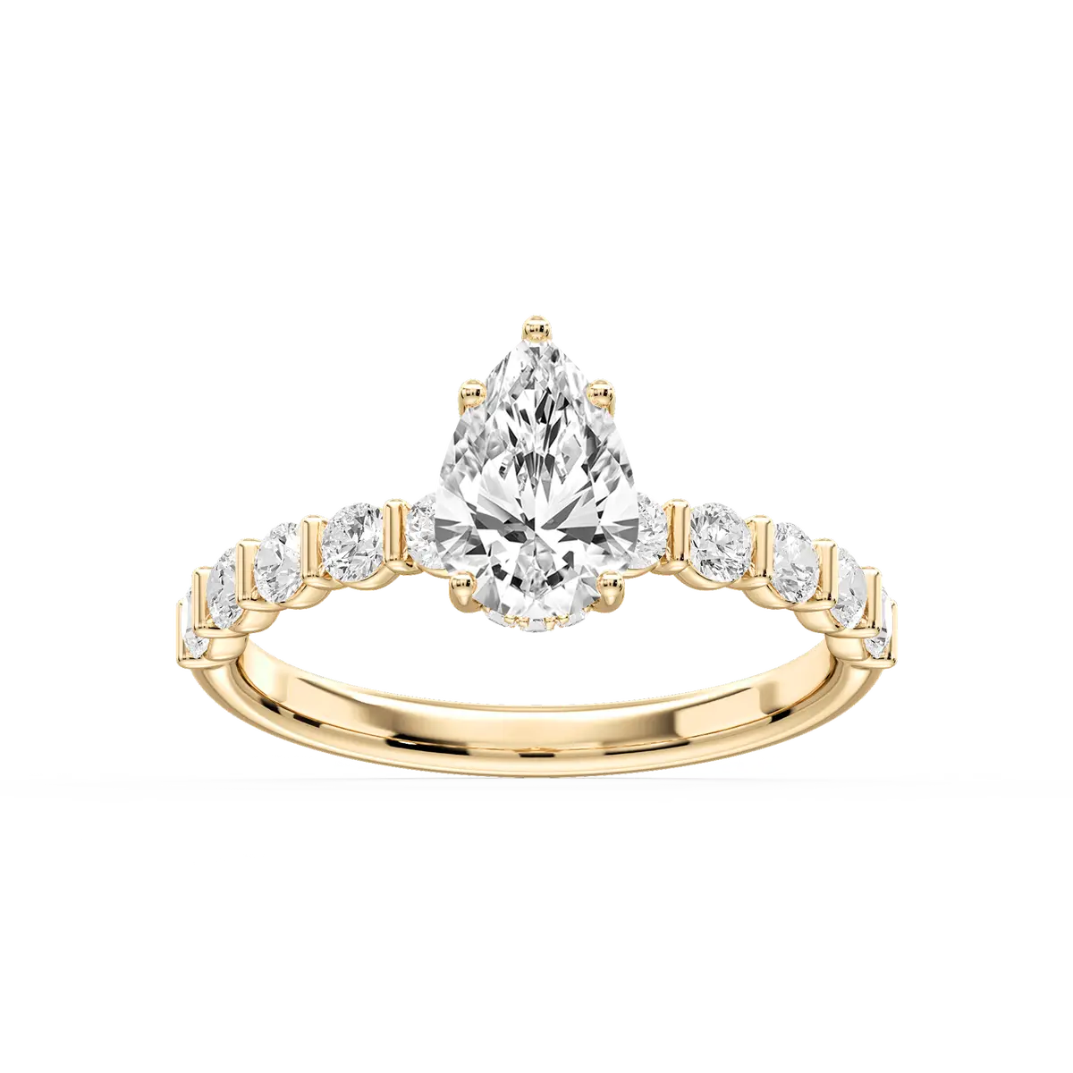 1 Carat Pear Lab Grown Diamond Bar Set Hidden Halo Engagement Ring