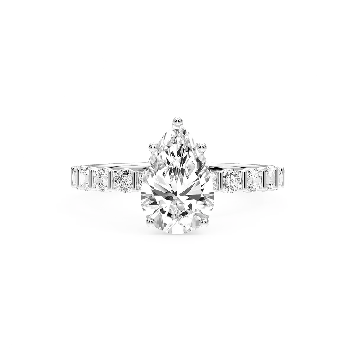 2 Carat Pear Lab Grown Diamond Bar Set Hidden Halo Engagement Ring