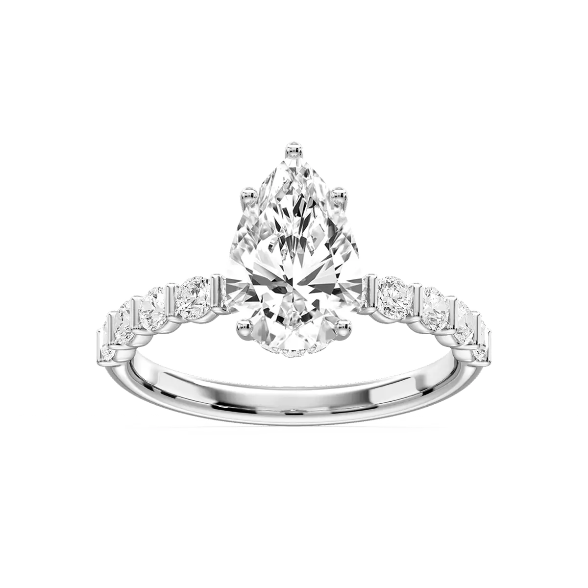 2 Carat Pear Lab Grown Diamond Bar Set Hidden Halo Engagement Ring