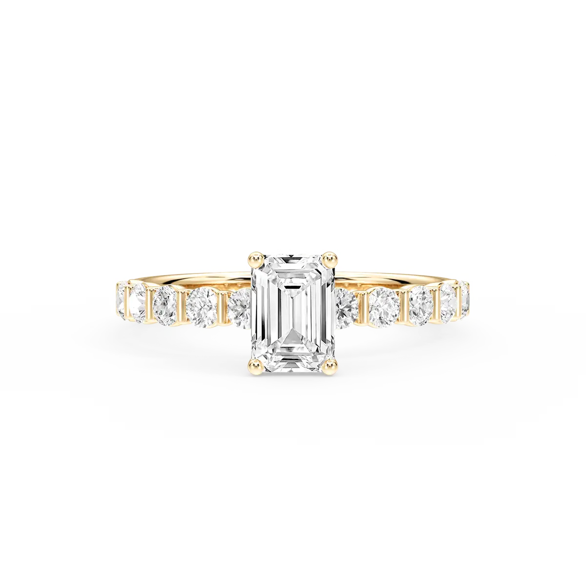 1 Carat Emerald Lab Grown Diamond Bar Set Hidden Halo Engagement Ring