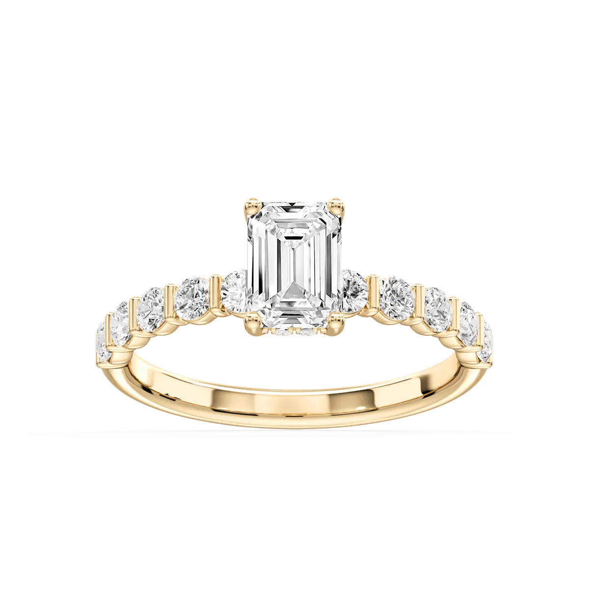 1 Carat Emerald Lab Grown Diamond Bar Set Hidden Halo Engagement Ring
