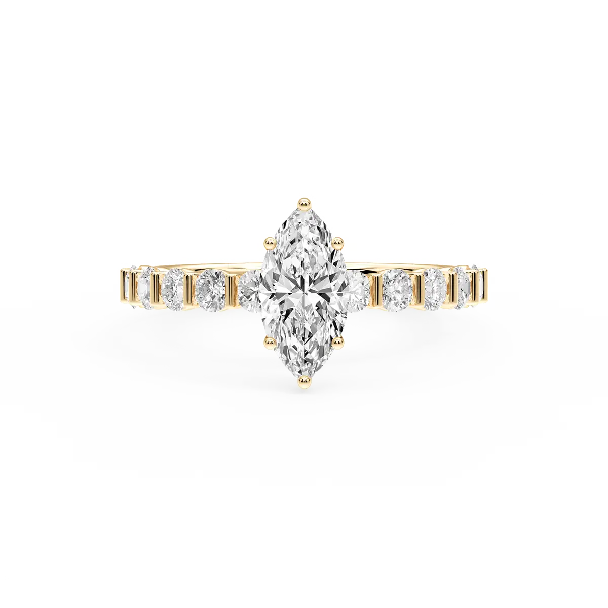 1 Carat Marquise Lab Grown Diamond Bar Set Hidden Halo Engagement Ring