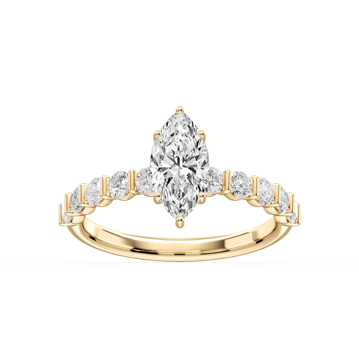 1 Carat Marquise Lab Grown Diamond Bar Set Hidden Halo Engagement Ring