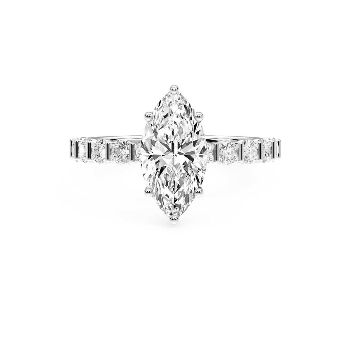 2 Carat Marquise Lab Grown Diamond Bar Set Hidden Halo Engagement Ring
