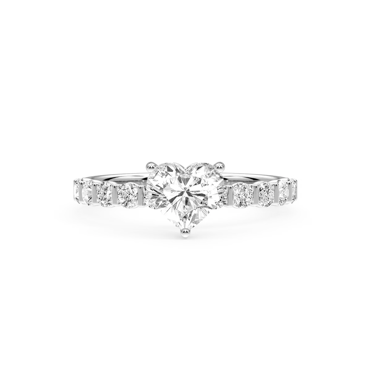 1 Carat Heart Lab Grown Diamond Bar Set Hidden Halo Engagement Ring