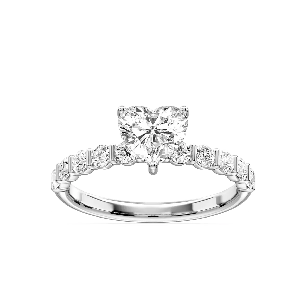 1 Carat Heart Lab Grown Diamond Bar Set Hidden Halo Engagement Ring