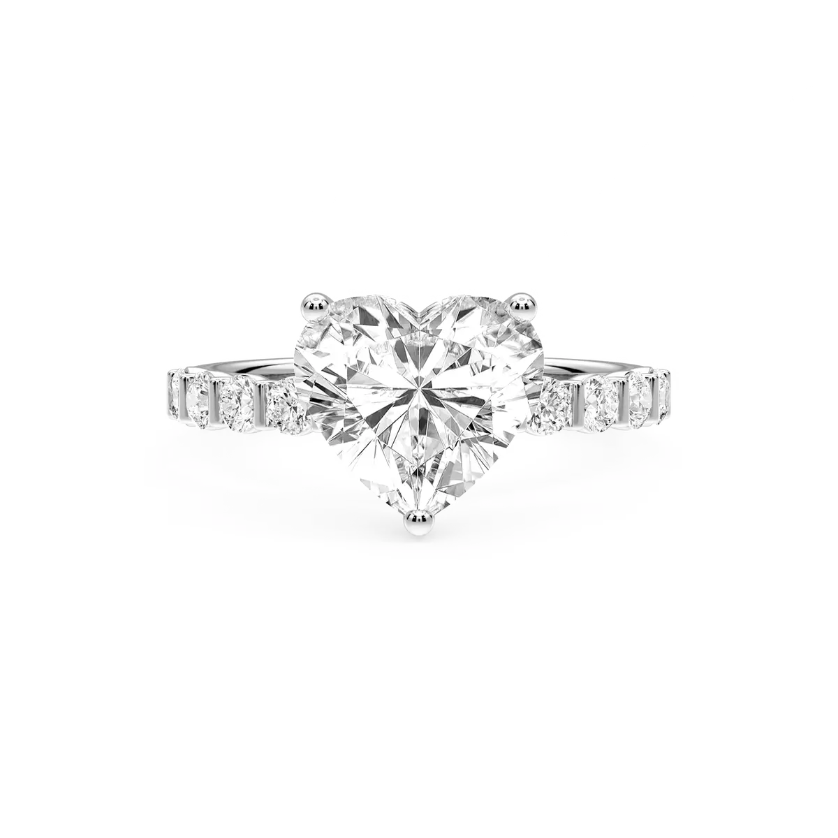 3 Carat Heart Lab Grown Diamond Bar Set Hidden Halo Engagement Ring