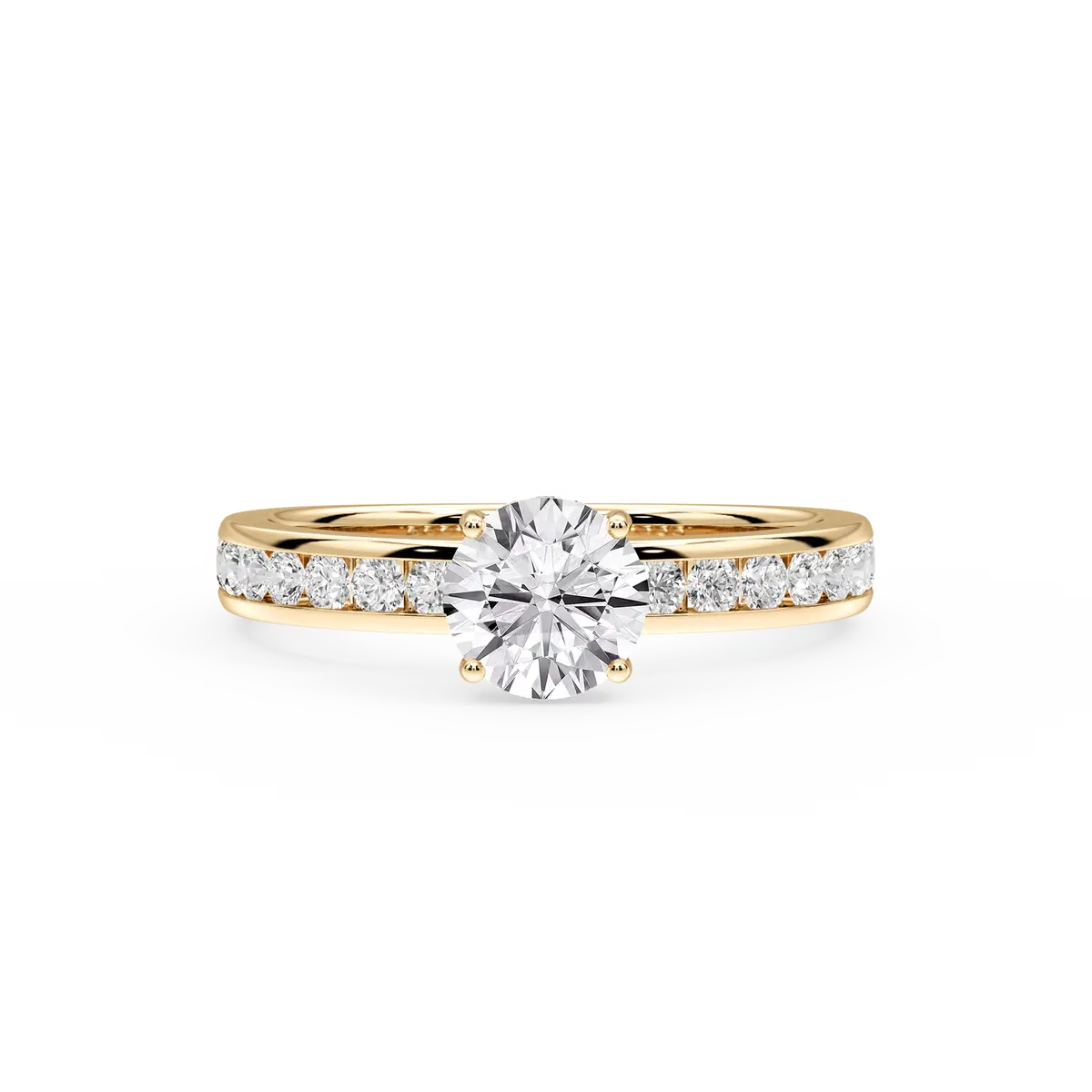 1 Carat Round Lab Grown Diamond Channel Set Hidden Halo Engagement Ring