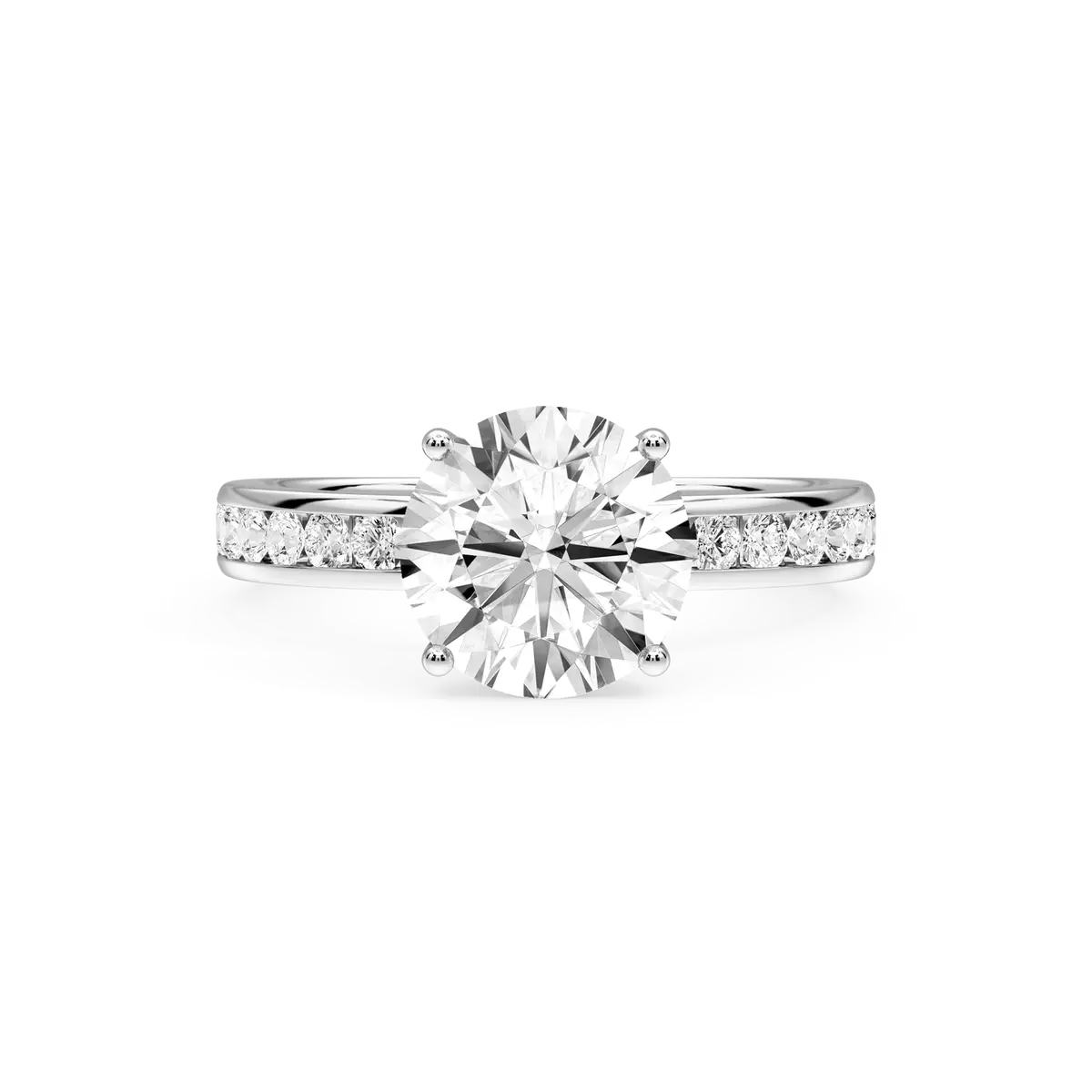 3 Carat Round Lab Grown Diamond Channel Set Hidden Halo Engagement Ring