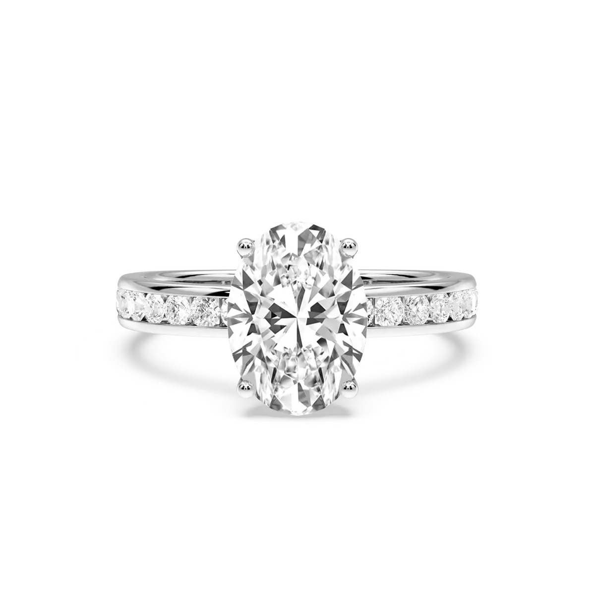3 Carat Oval Lab Grown Diamond Channel Set Hidden Halo Engagement Ring