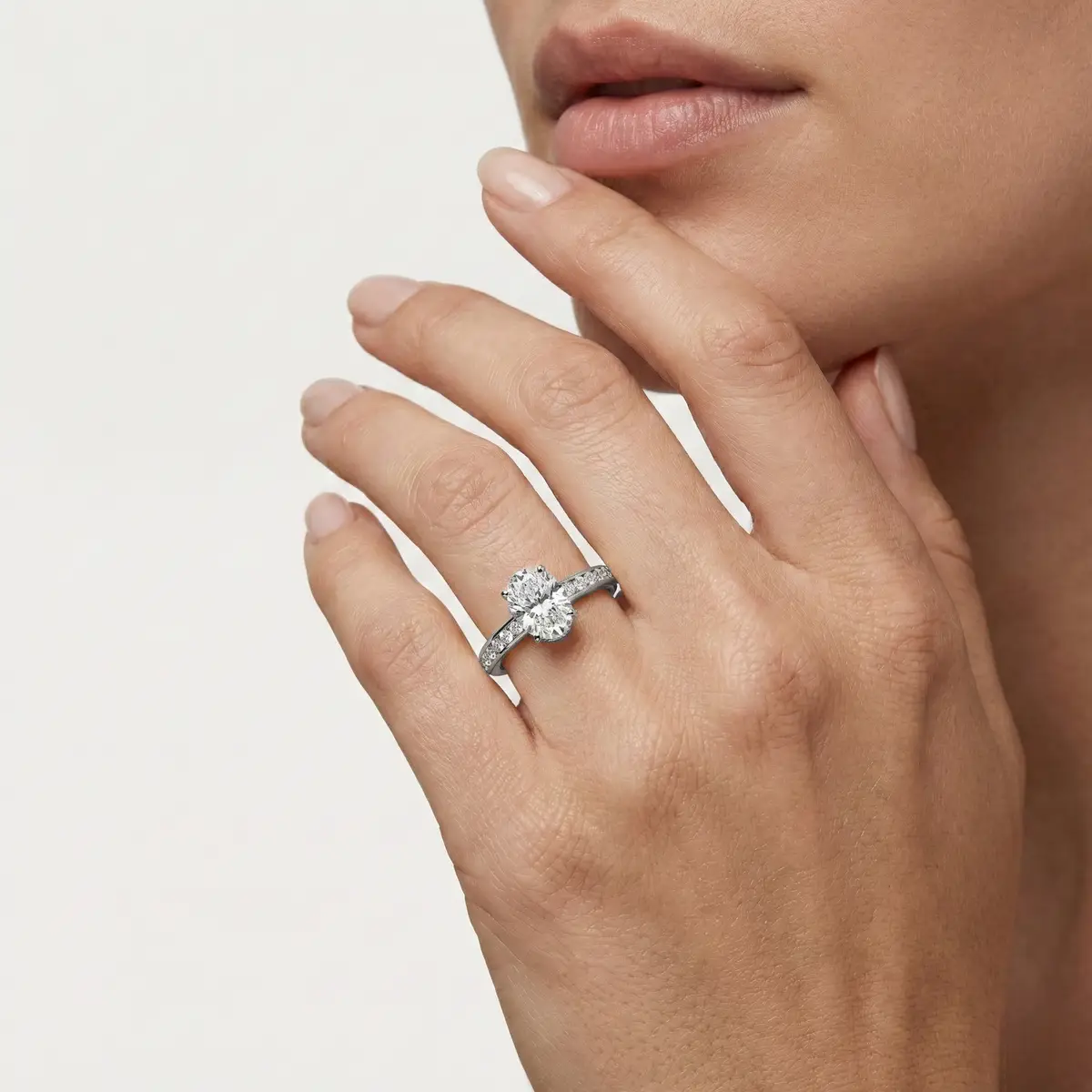 3 Carat Oval Lab Grown Diamond Channel Set Hidden Halo Engagement Ring