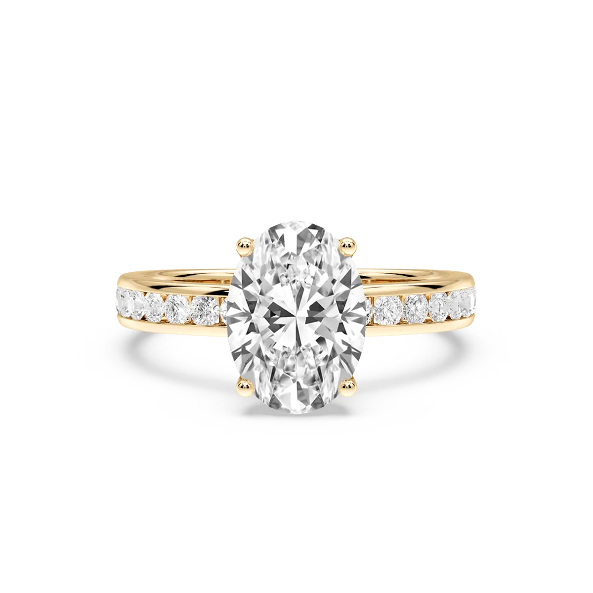 3 Carat Oval Lab Grown Diamond Channel Set Hidden Halo Engagement Ring