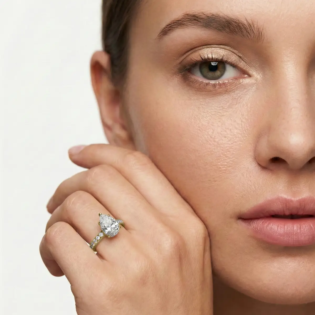 1 Carat Pear Lab Grown Diamond Channel Set Hidden Halo Engagement Ring