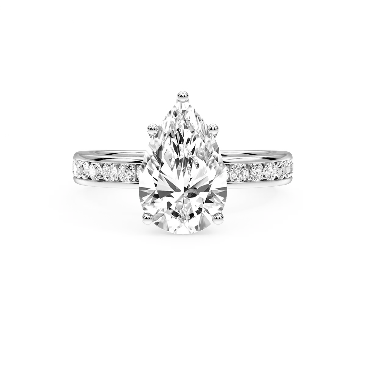 3 Carat Pear Lab Grown Diamond Channel Set Hidden Halo Engagement Ring