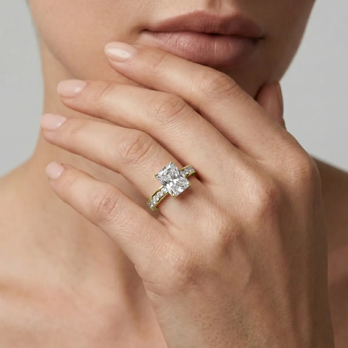 1 Carat Radiant Lab Grown Diamond Channel Set Hidden Halo Engagement Ring