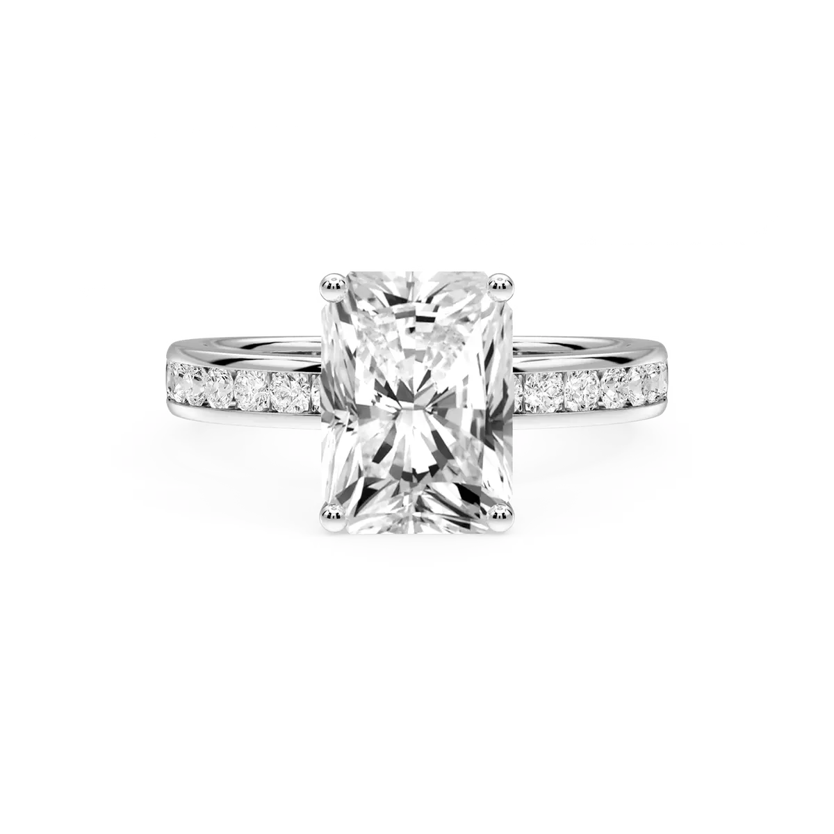 3 Carat Radiant Lab Grown Diamond Channel Set Hidden Halo Engagement Ring