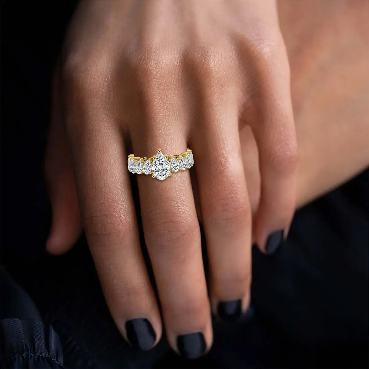 Multiple Pear Shape Diamond Engagement Ring