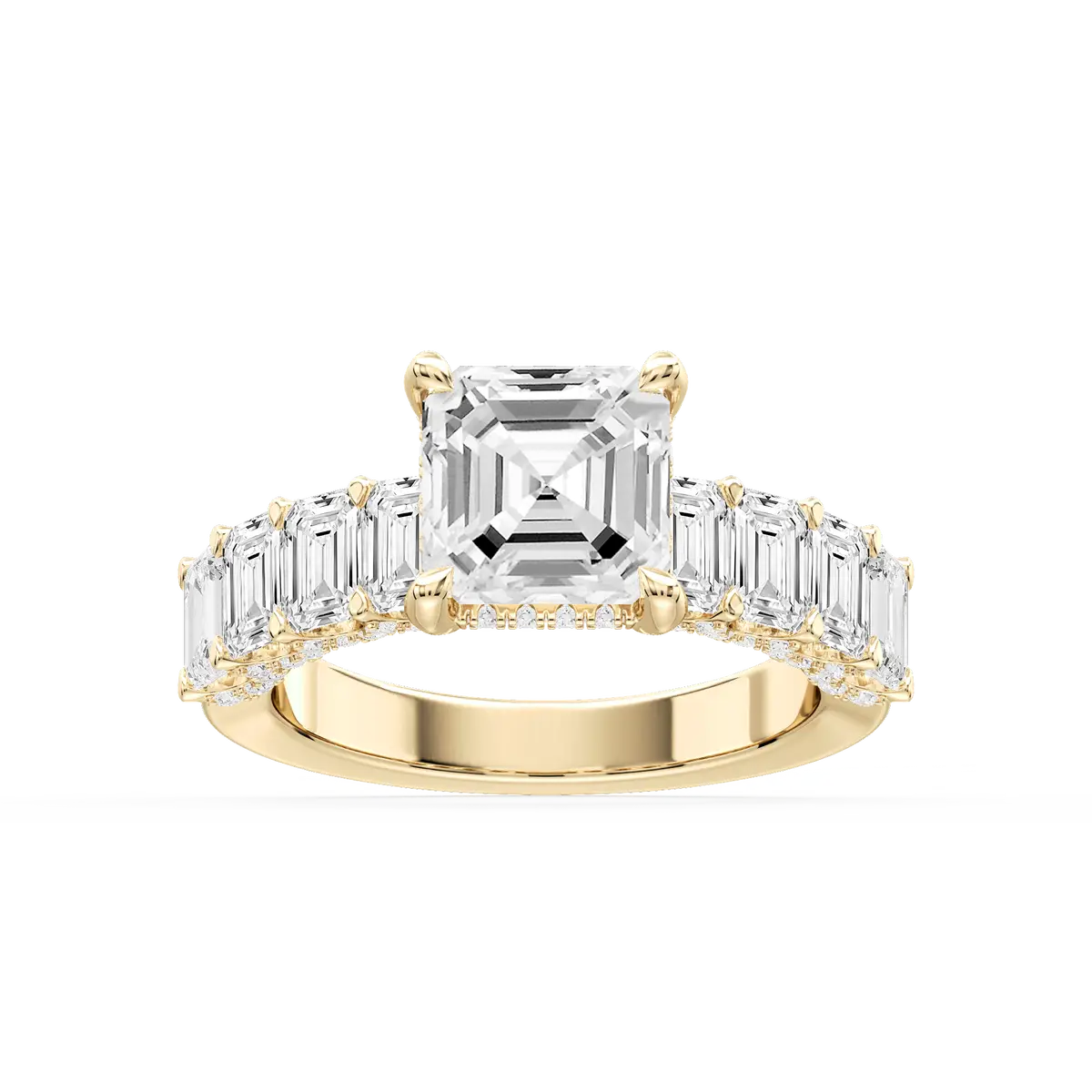 Split Shank 3 Carat Asscher Lab Grown Side Stones Engagement Ring 