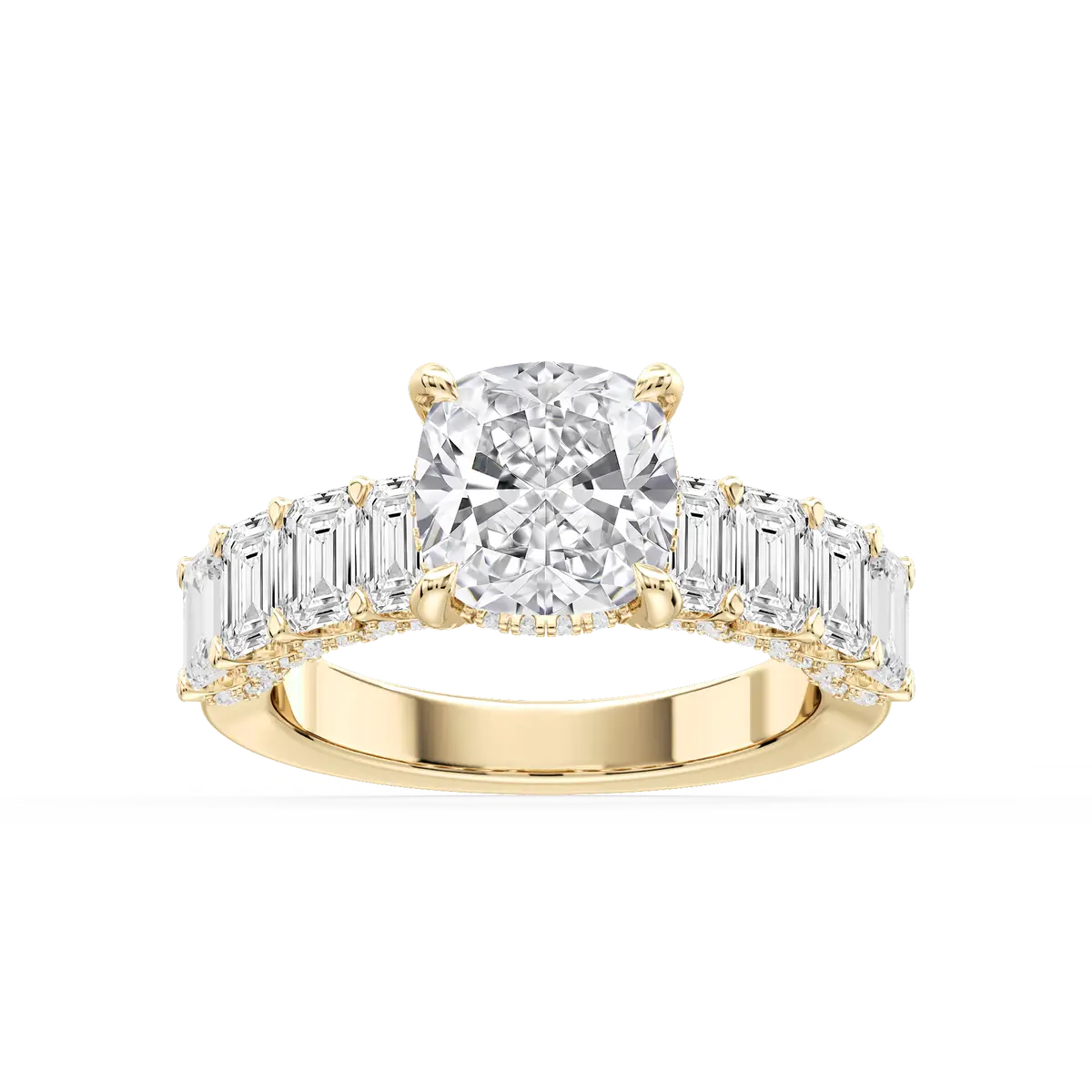 Split Shank 3 Carat Cushion Lab Grown Side Stones Engagement Ring 