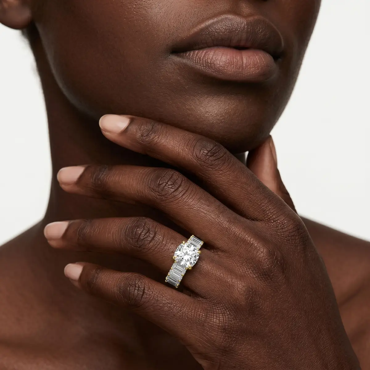 Split Shank 3 Carat Cushion Lab Grown Side Stones Engagement Ring 