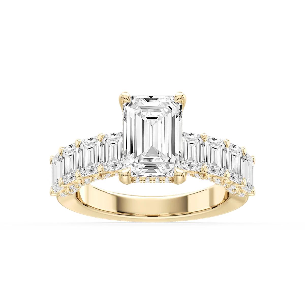 Split Shank 3 Carat Emerald Lab Grown Side Stones Engagement Ring 