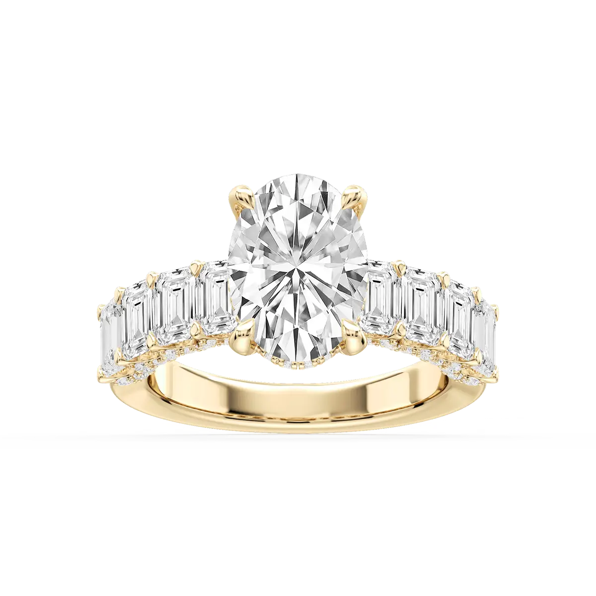 Split Shank 3 Carat Oval Lab Grown Side Stones Engagement Ring 