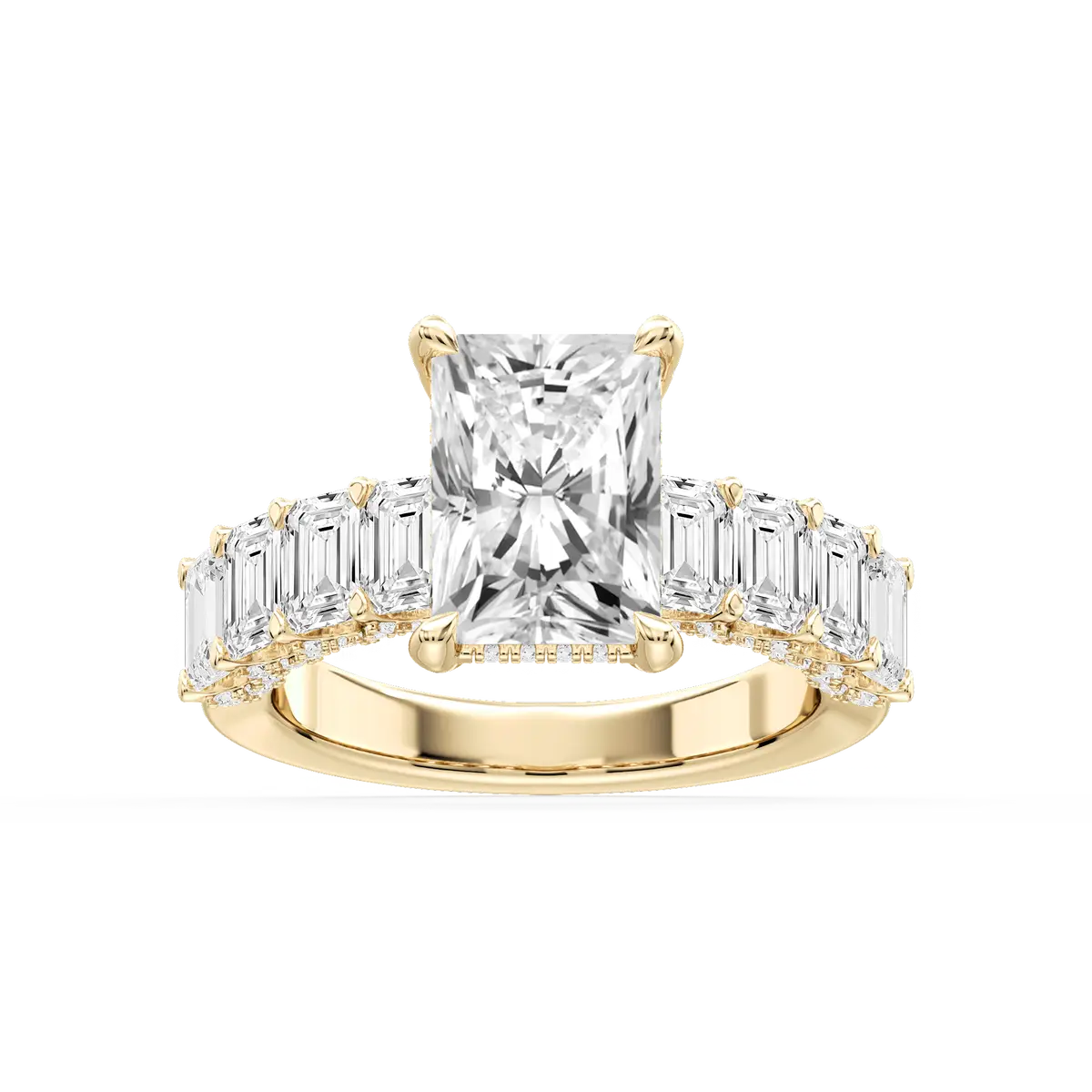 Split Shank 3 Carat Radiant Lab Grown Side Stones Engagement Ring 