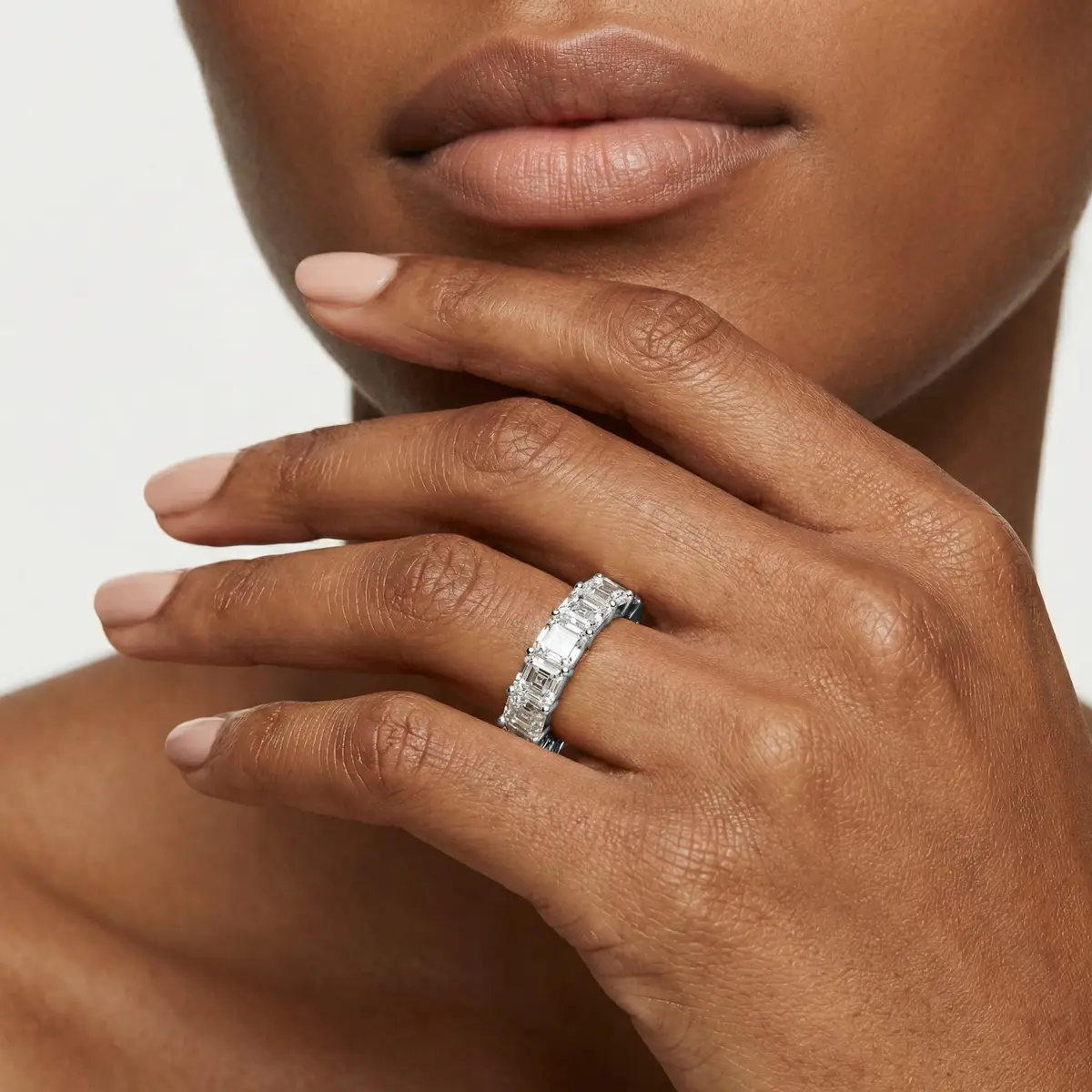 3 Carat Square Emerald Lab Grown Diamond Shared Prong Eternity Band