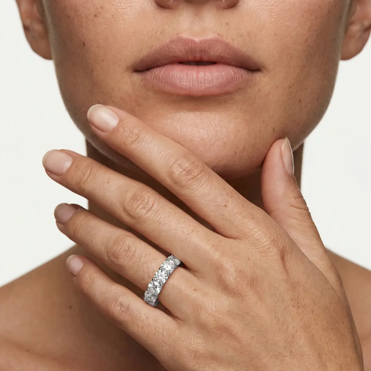 2 Carat Cuahion Lab Grown Diamond Shared Prong Eternity Band