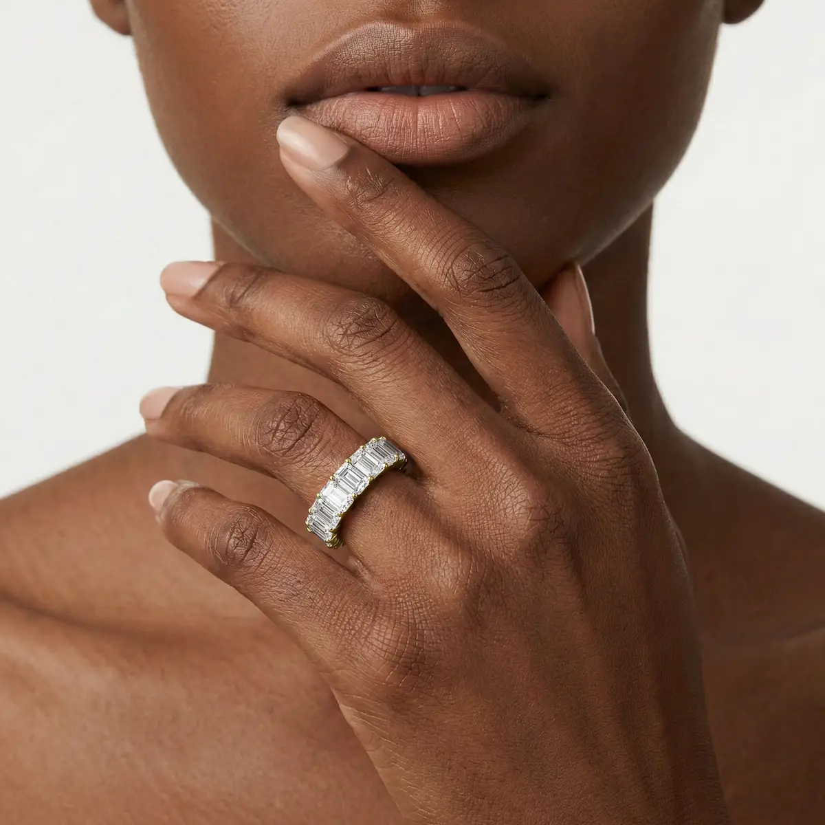 2 Carat Emerald Lab Grown Diamond Shared Prong Eternity Band