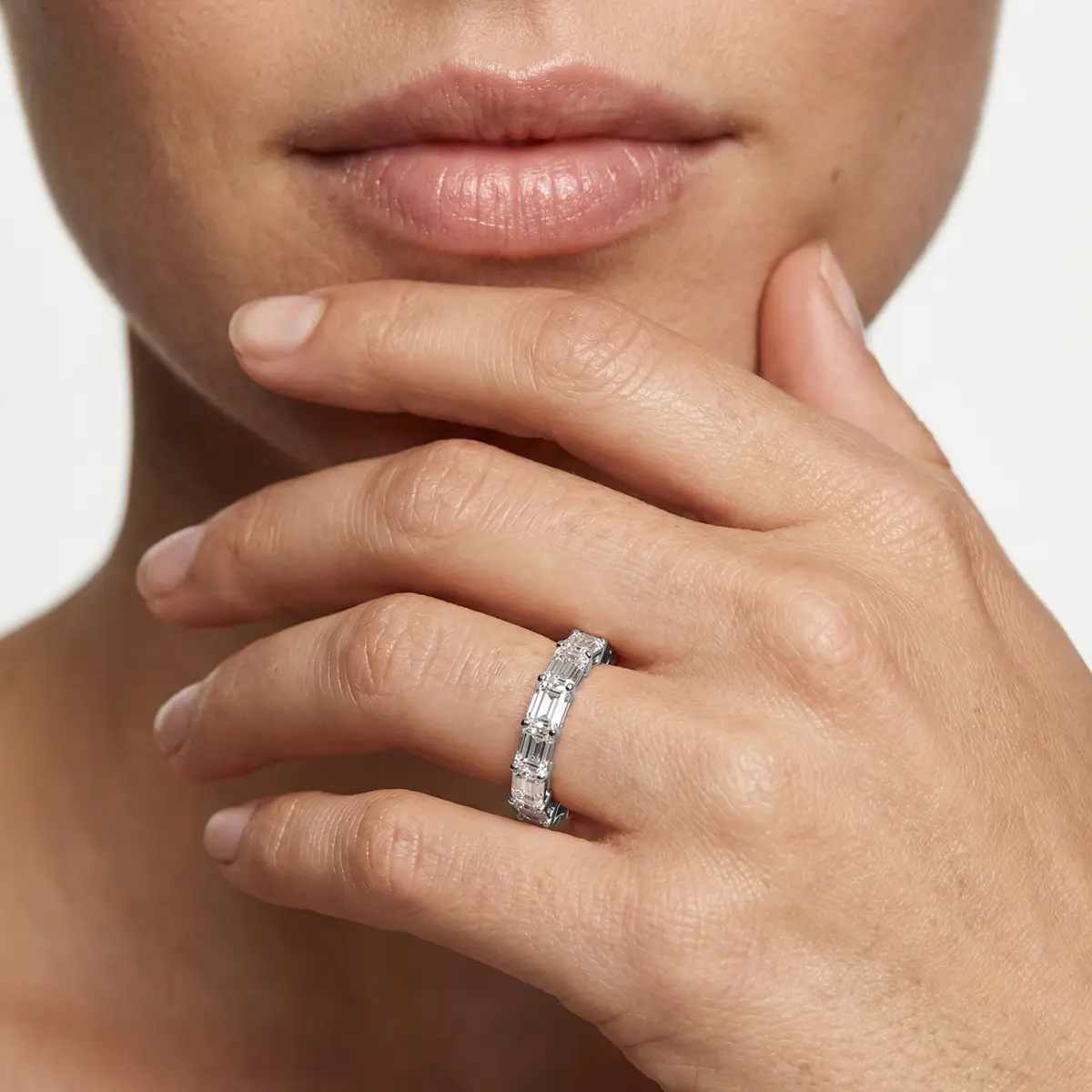 2 Carat Emerald Lab Grown Diamond East West Shared Prong Eternity Band