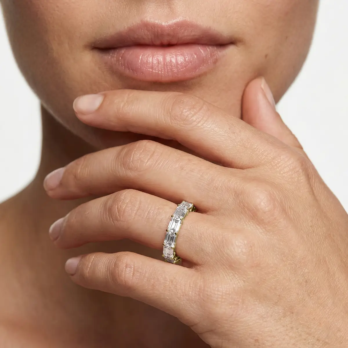 3 Carat Emerald Lab Grown Diamond East West Shared Prong Eternity Band