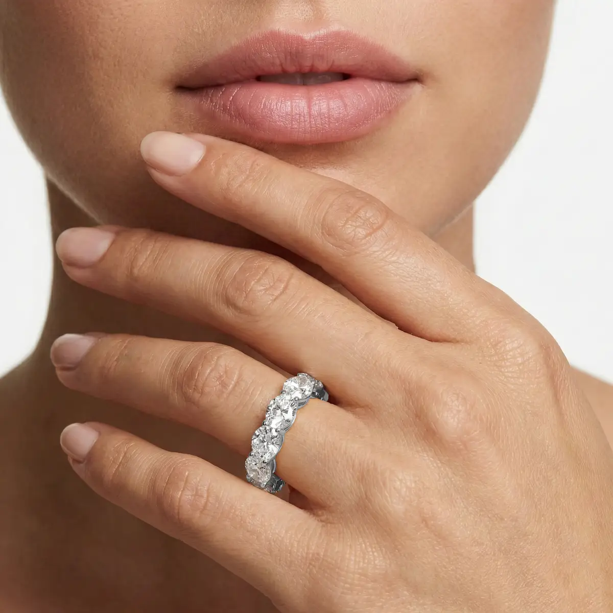 2 Carat Oval Lab Grown Diamond East West Shared Prong Eternity Band