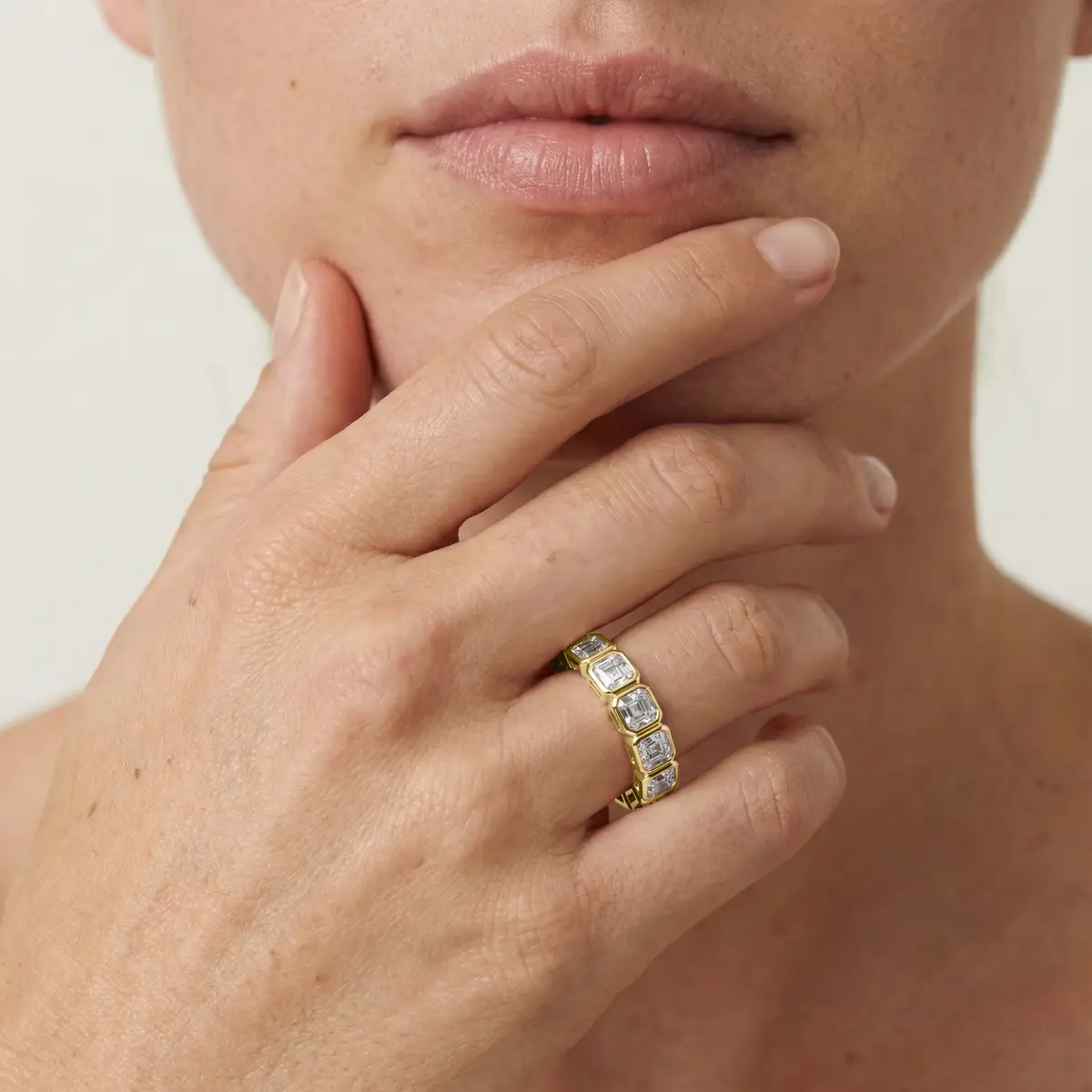 2 Carat Square Emerald Lab Grown Diamond Bezel Eternity Band