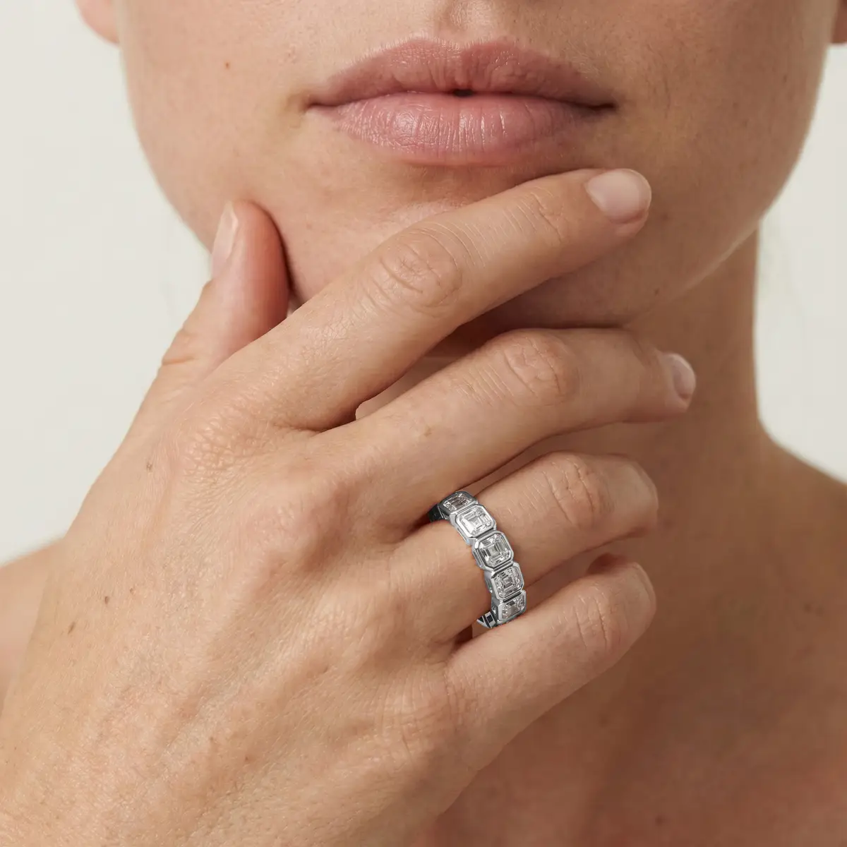 3 Carat Square Emerald Lab Grown Diamond Bezel Eternity Band