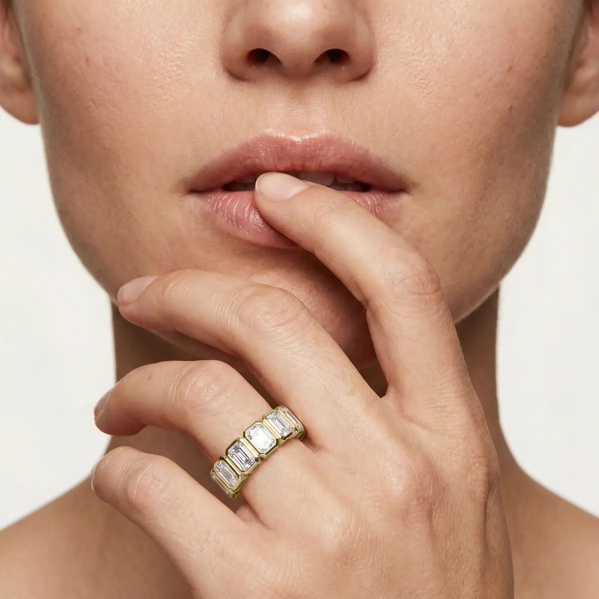 3 Carat Emerald Lab Grown Diamond Bezel Eternity Band