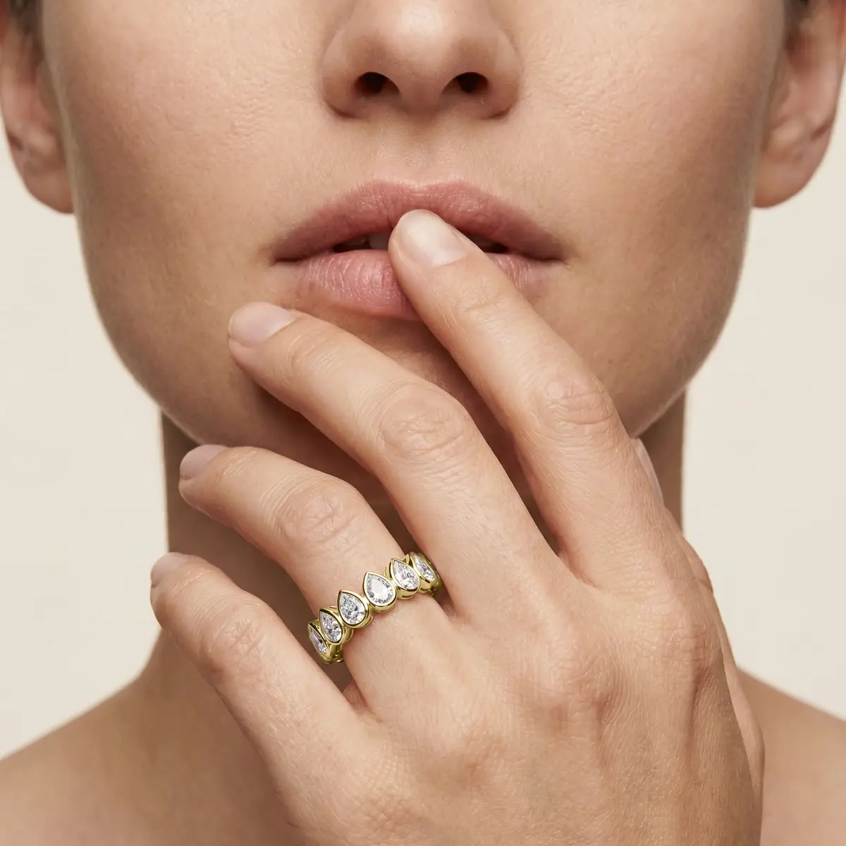 2 Carat Pear Lab Grown Diamond Bezel Eternity Band