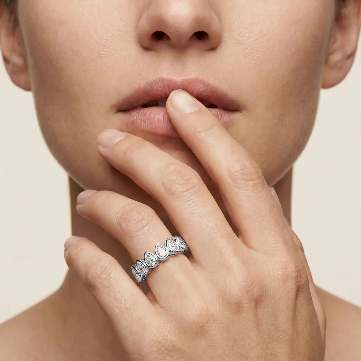 3 Carat Pear Lab Grown Diamond Bezel Eternity Band