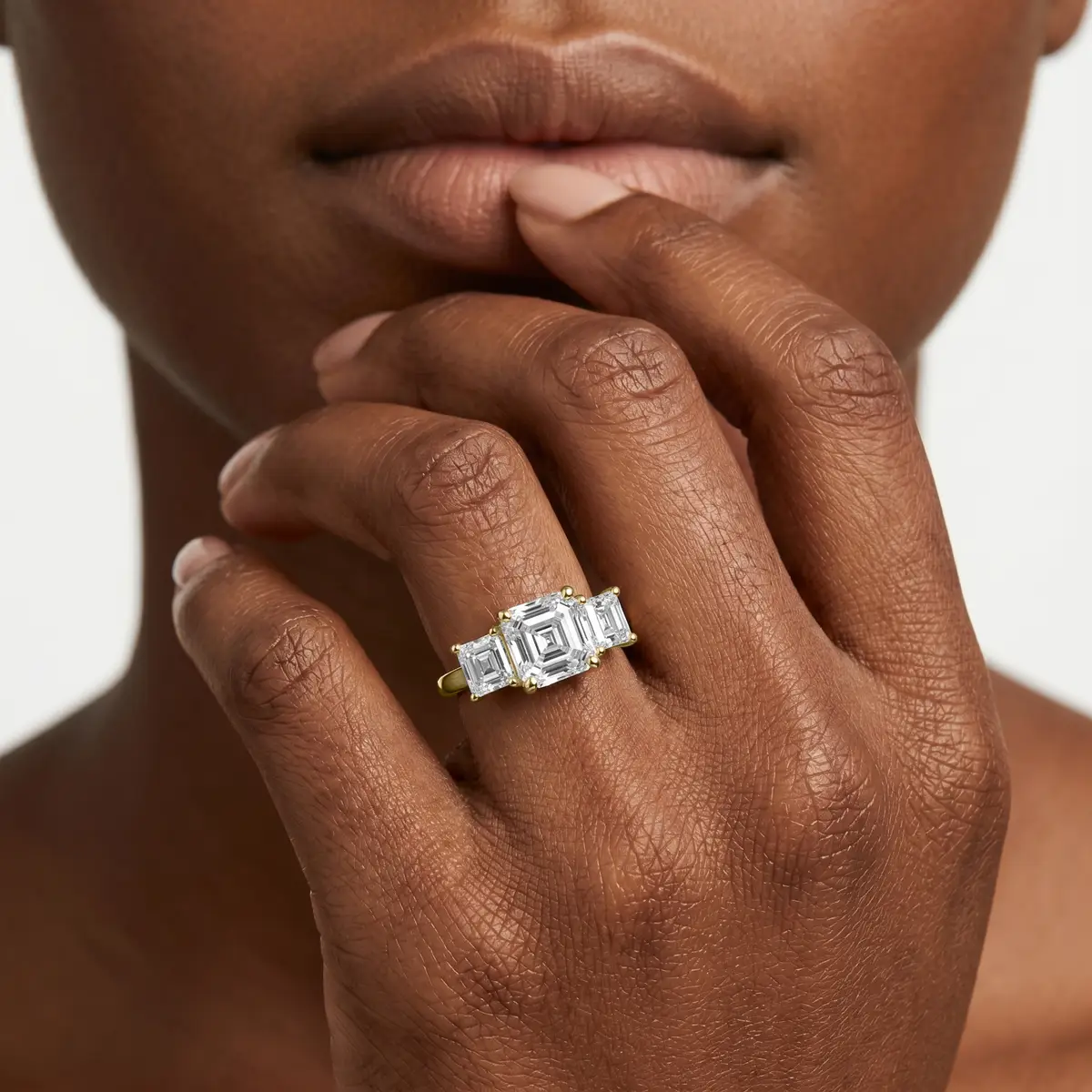 Classic Trilogy 1 Carat Asscher Cut Lab Grown Three Stone Diamond Ring