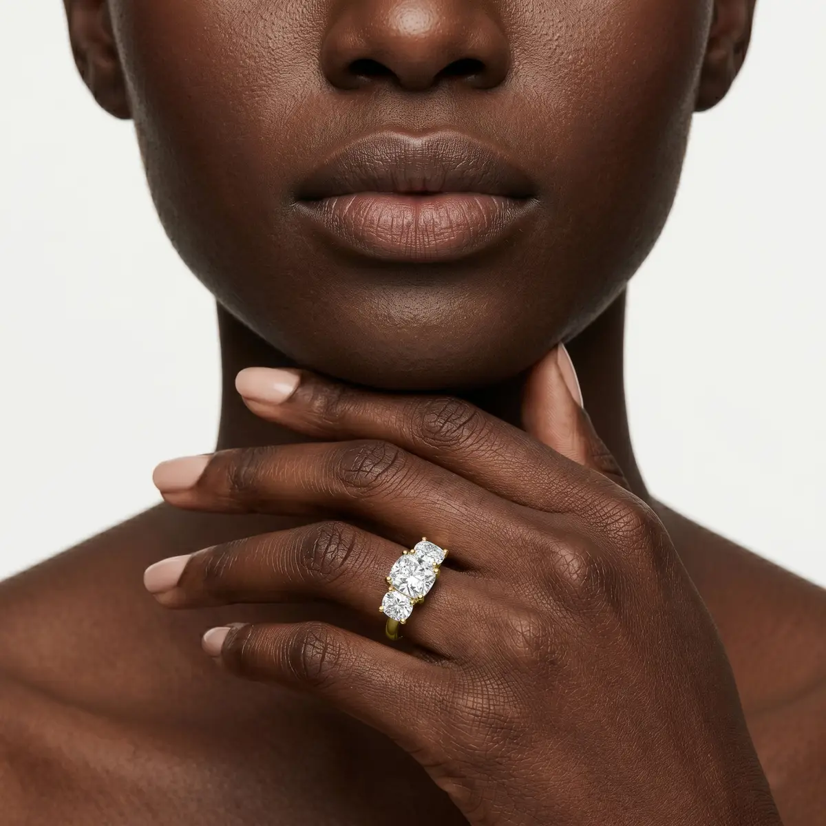 Classic Trilogy 1 Carat Cushion Cut Lab Grown Three Stone Diamond Ring
