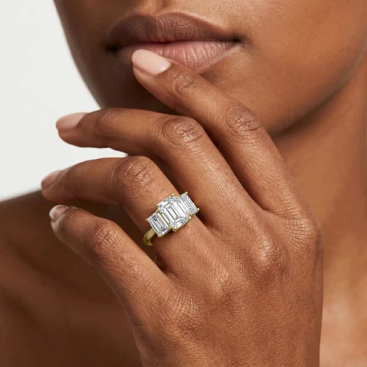 Classic Trilogy 1 Carat Emerald Cut Lab Grown Three Stone Diamond Ring