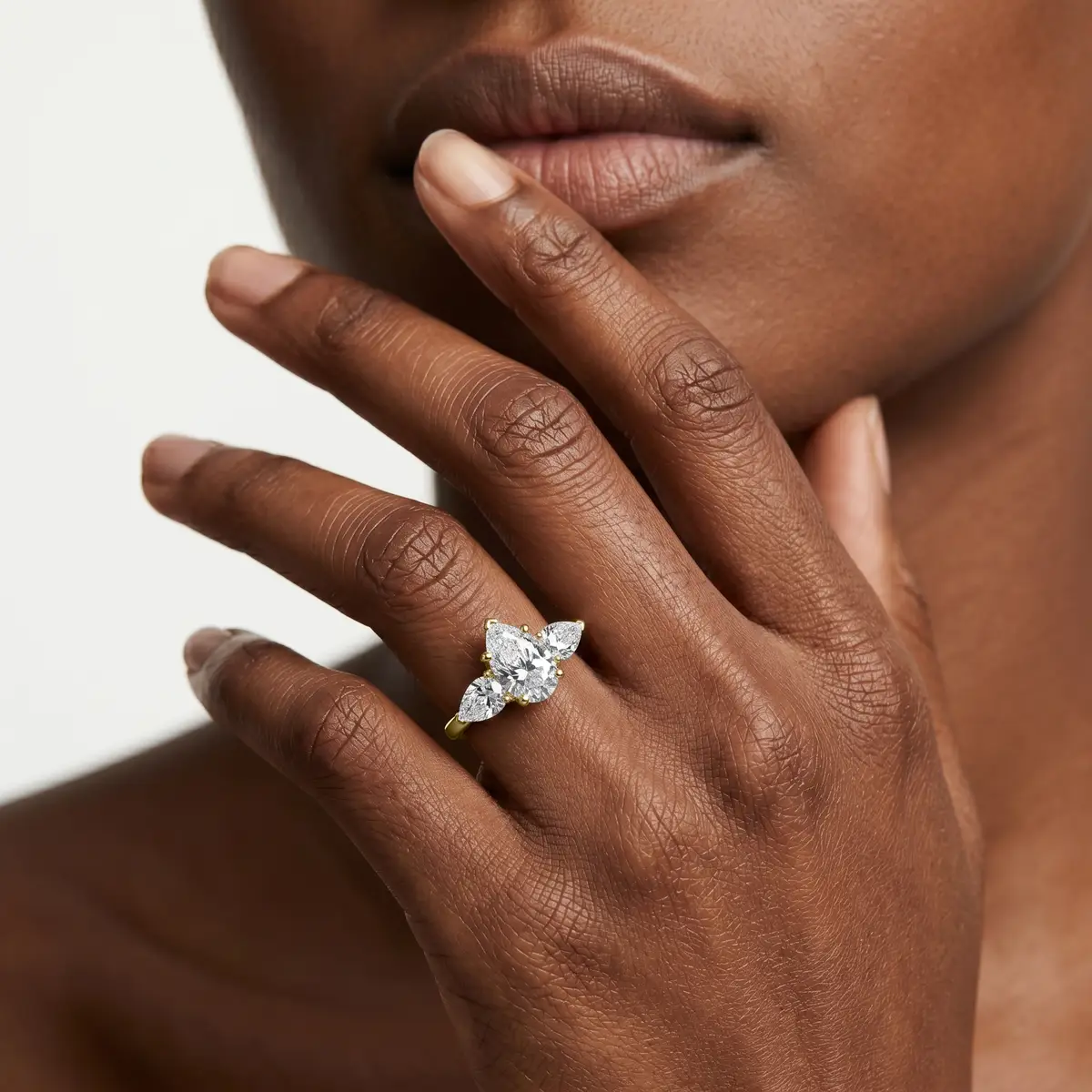 Classic Trilogy 1 Carat Pear Cut Lab Grown Three Stone Diamond Ring
