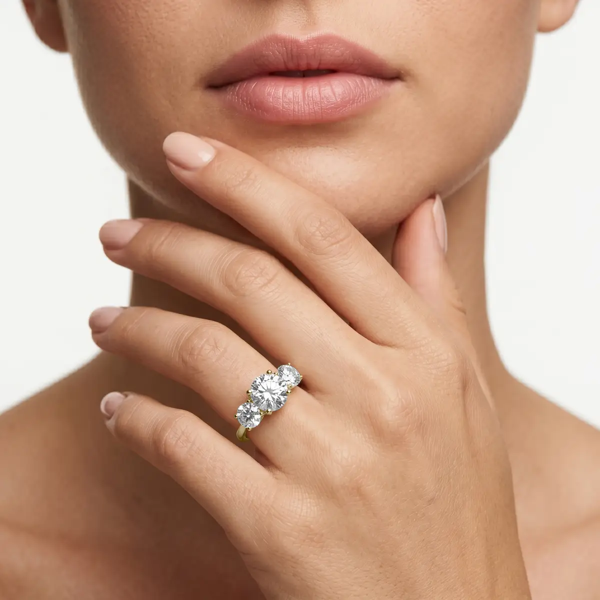 Classic Trilogy 1 Carat Round Cut Lab Grown Three Stone Diamond Ring
